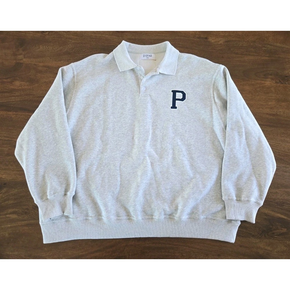 PARKE Rugby Sweatshirt Classic Grey Spread Collar Cotton Blend XXLarge EUC